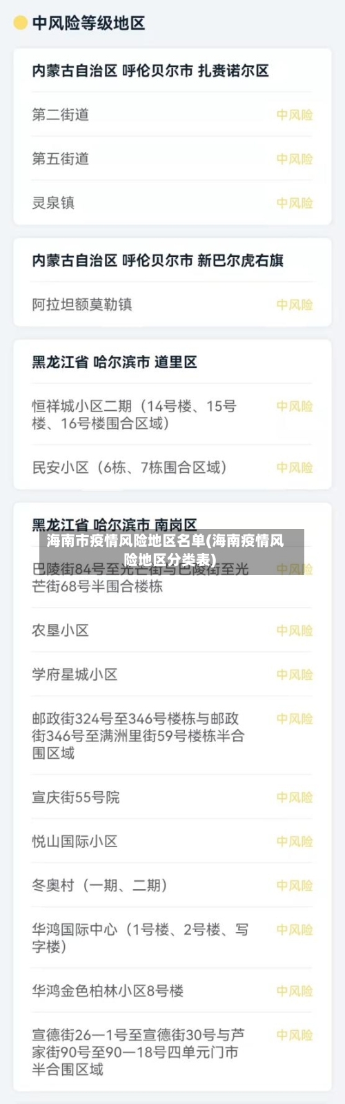 海南市疫情风险地区名单(海南疫情风险地区分类表)