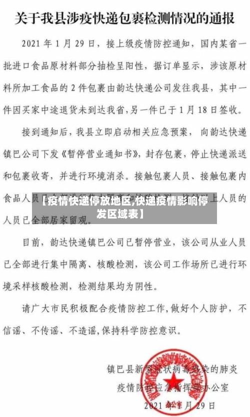【疫情快递停放地区,快递疫情影响停发区域表】