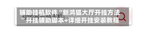 辅助挂机软件“新鸿狐大厅开挂方法”开挂辅助脚本+详细开挂安装教程-第2张图片