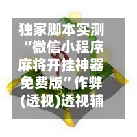 独家脚本实测“微信小程序麻将开挂神器免费版”作弊(透视)透视辅助-第3张图片