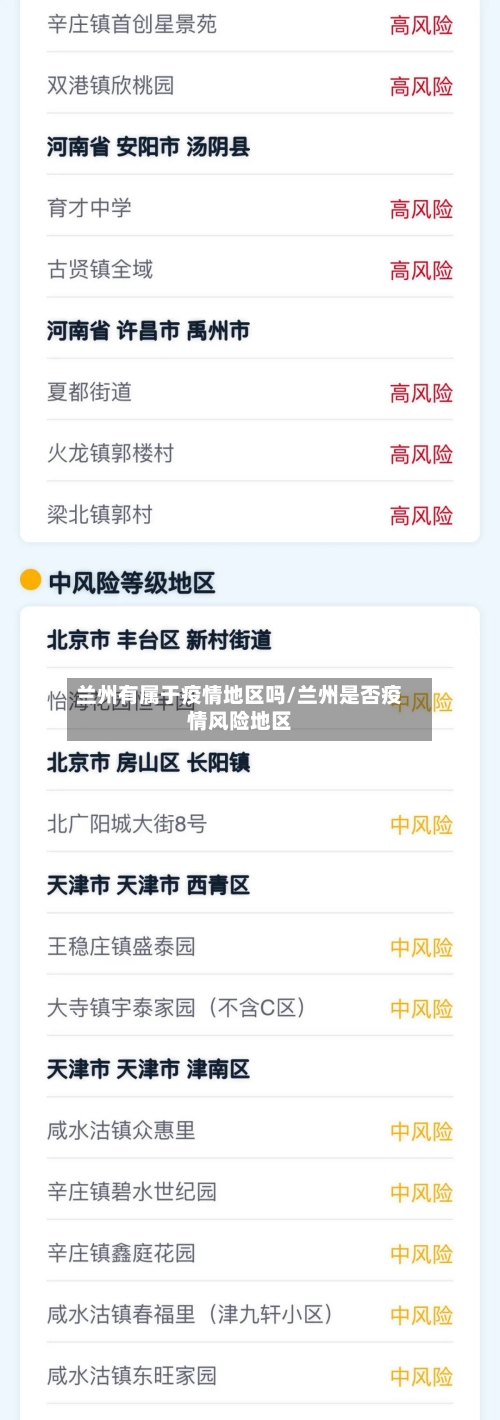 兰州有属于疫情地区吗/兰州是否疫情风险地区